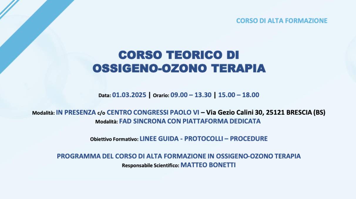 1 Marzo - Corso teorico di ossigeno-ozono terapia