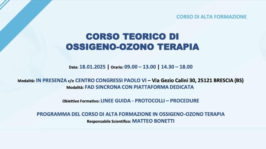 18 Gennaio - Corso di Alta Formazione in Ossigeno-Ozono Terapia