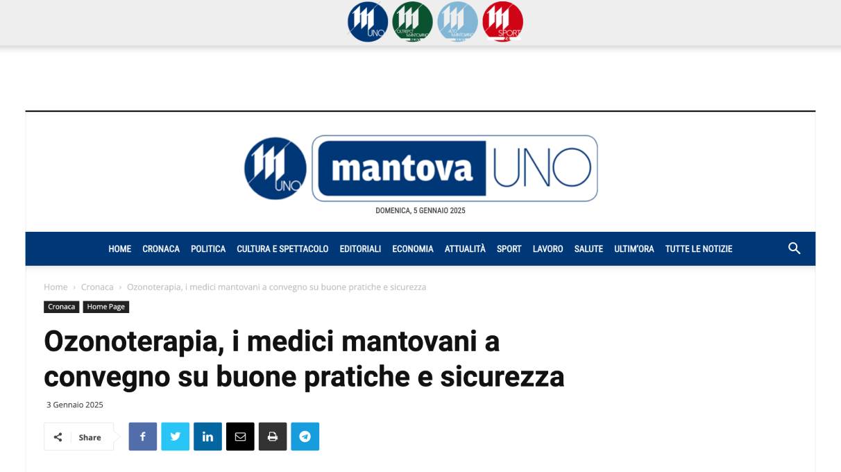 Mantova Uno dedica un articolo al convegno sull’ozonoterapia_ focus su buone pratiche e sicurezza